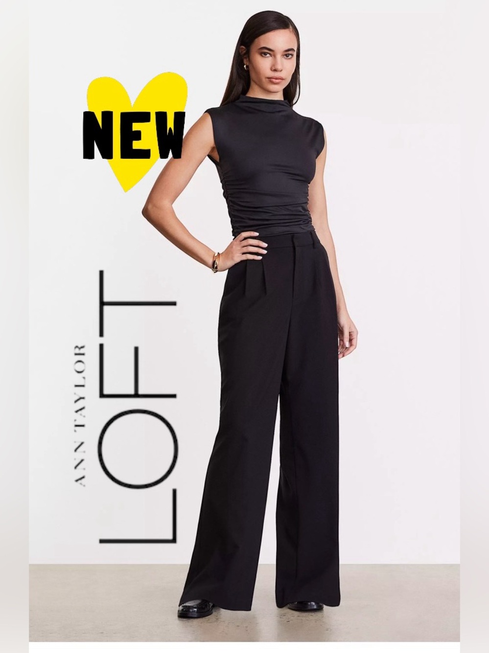 NWT LOFT Versa black 🖤 ruched sleeveless mock neck top size large
